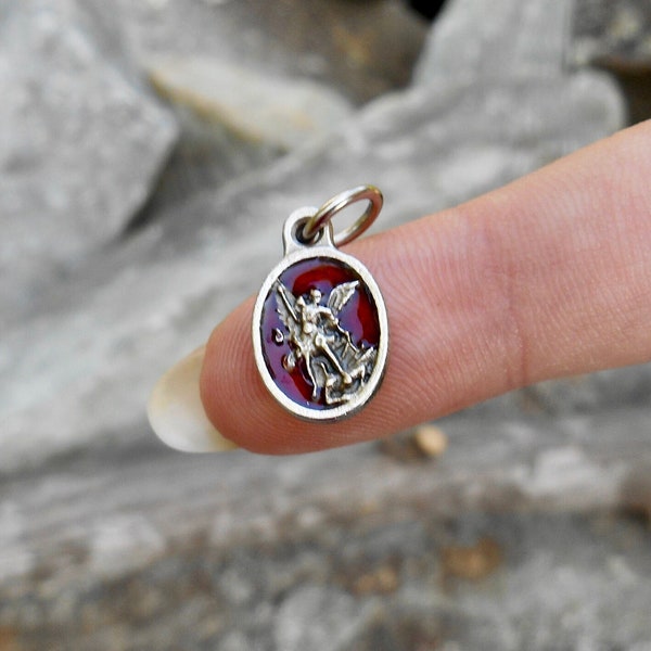 TINY SAINT Michael Medal/ 1/2 Inch / Miniature St Michael Charm/Saint Michael Red Enamel Medal/Catholic Gifts/Patron Saint/ Holy Protection