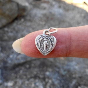 TEENY Tiny Heart Miraculous Medal/ Mary Medal/ Small Miraculous Medal/Valentine Bracelet Charm/Mary medal/ Our Lady of Grace Qty (1)