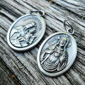 SACERED HEART of Jesus/ Our Lady of Mount Carmel Medal- Double-sided Medal, Catholic Saint Charm, Jesus Pendent, Mary Medal, Medal 1” Inch
