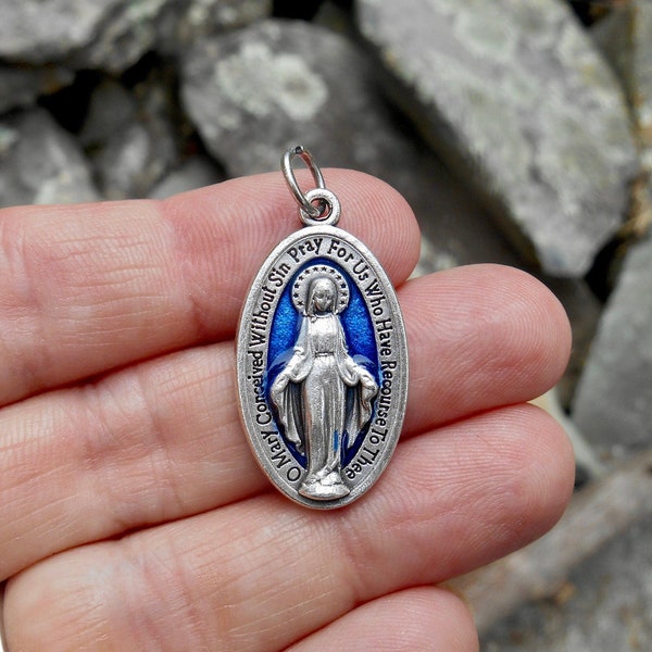 Large Blue Miraculous Medal/ Miraculous Medal for Necklace/Blue Enamel Miraculous Medal/MARY MEDALLION/Catholic Gifts/Mary medal/ Qty (1)