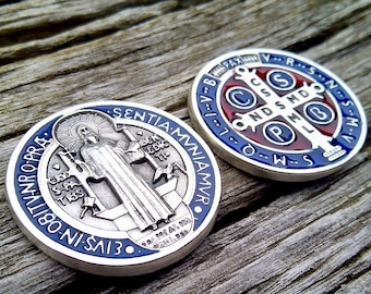 Saint Benedict Pocket Coin, Saint Benedict Enameled Token, Patron of Students and Europe, Comfort Gift, (QTY- Single Token)