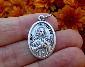 St Therese of Lisieux Medal/ St Therese Charm for Necklace/Saint Therese Medal/Catholic Necklace/Catholic Gifts/Patron Florists/Missionaries