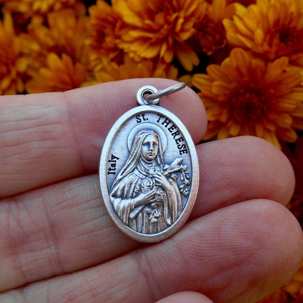 St Therese of Lisieux Medal/ St Therese Charm for Necklace/Saint Therese Medal/Catholic Necklace/Catholic Gifts/Patron Florists/Missionaries