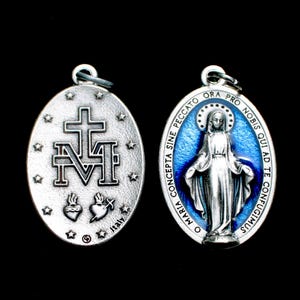 1 1/4&quot; Blue Miraculous Medal, Miraculous Medal for Necklace, Blue Enamel Miraculous Medal, Catholic Gift, Latin Version Qty (1)