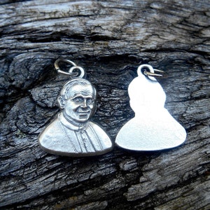 St Saint POPE JP II- Saint John Paul Charm/ Catholic Saint Necklace Charm/ Pope John Paul 2 Pendent, Saint Medal 3/4 inch tall (Qty 1)