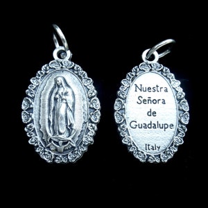 OUR LADY of Guadalupe Spanish Medal, Nuestra Señora De Guadalupe Blooming Roses, Patron Saint Of Mexico, Blessed Virgin Mary