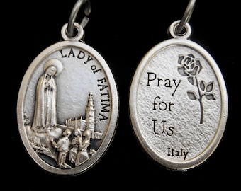 OUR LADY of FATIMA Medal- Fatima Necklace Medal, Catholic Saint Charm, Fatima Pendent, Mary Medal, Medal 1” Inch (Qty 1), Mary Medal