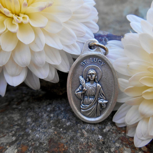 Saint St Lucy Medal/ St Lucy Charm for Necklace/St Lucy Medal/Confirmation Saint/Catholic Gifts/Patron of Blind/ Saint Lucia Light QTY (1)