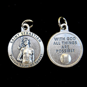 Saint SEBASTIAN Medal/ Round St Sebastian BASEBALL Charm for Necklace/Saint Sebastian Confirmation Saint/ Patron Archers Athletes/ QTY (1)