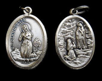 Saint St Bernadette Our Lady of Lourdes Ornate Art Nouveau Catholic Religious Medal Pendant Aluminum