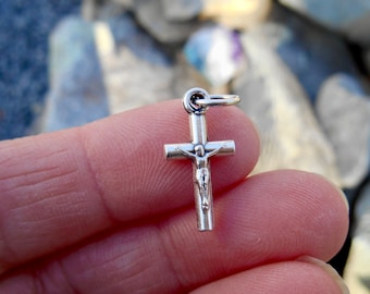 12 Mini Crucifix Charms Christian Faith Very Small Cross Pendants Religious Catholic Rosary Parts Jewelry Supplies 18x9 mm