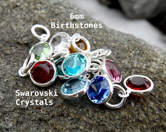 Pingentes Swarovski com Pedras de Nascimento, Pequenos Pingentes de Cristal Swarovski de 6 mm em Prata, Adicione um Pingente, Presente para Mães, Joias Personalizadas