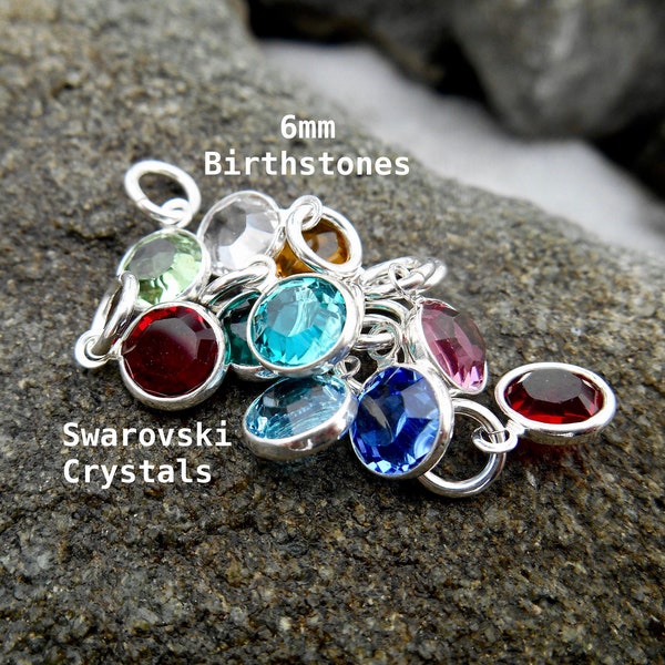 Swarovski Birthstone Charms, Small 6mm Swarovski Crystal Channel Silver Necklace Charms, Add a Charm, Gift for Mother, Personalized Jewelry