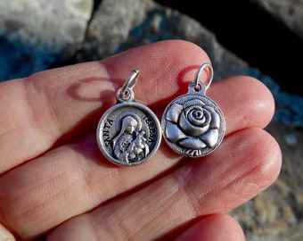 Little Flower 2 Sided- Charm, Santa Teresa, Santa Teresa Rose Medal, Tuberculosis HIV/Aids Sufferers Florist Gardeners Little Flower Medal