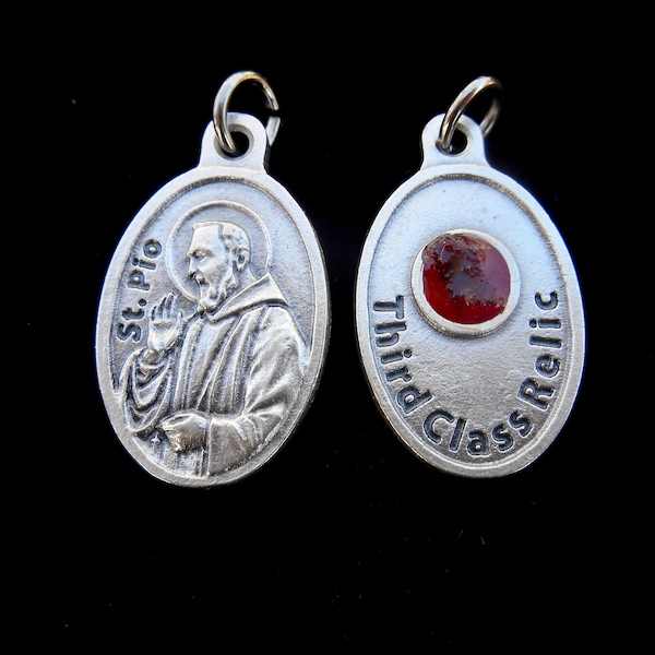 Saint St Padre Pio Relic Medal/ Pio Charm for Necklace/Saint Padre Pio Medal/Third Class Relic/Patron Saint Pio of  Pietrelcina/Stigmatist