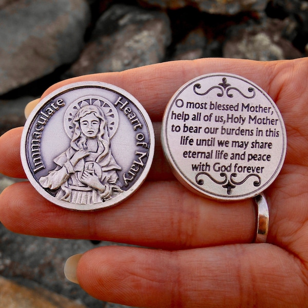 Immaculate Heart of Mary Pocket Coin, Our Lady Comfort Gift, Pocket Token, Prayer Token, Baptism, Confirmation Gift, Sponsor Gift, Hail Mary