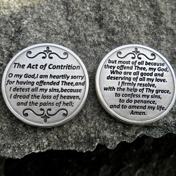 Act of Contrition Pocket Coin, 1st Holy Communion Token, Prayer Pocket Token, First Reconciliation Gift, Prayer Memory, Catholic Devotion