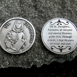 Saint Dymphna Taschenmünze, Saint Dymphna Token, Patron Angst und Depression, Taschentoken, Komfortgeschenk, St. Dymphna irischer Heiliger