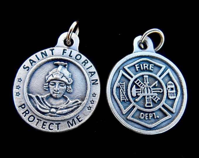1-1/8 Two-Tone Sterling Silver St. Florian Shield Medal, Patron Saint