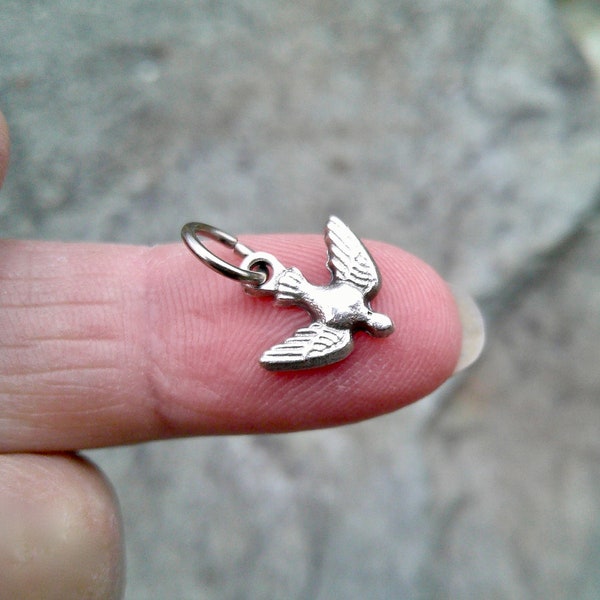 TINY Silver Tone Dove Charm/ Dove charm for Bracelet/Necklace /Miniature Holy Spirit Dove Charm Medal /Confirmation Charm/ Qty (1)