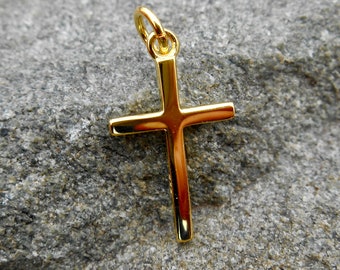 Simple 1 Inch Gold Plated Cross, Minimalist Gold Cross, 1 Inch Cross, Gold Plated over Solid 925 Sterling Silver Cross, Plain Cross Pendant