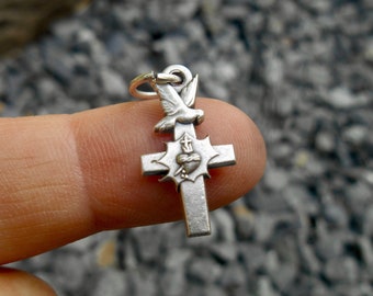 Confirmation Charm/Holy Spirit Medal/Dove Charm/Catholic Charm/Sacred Heart Jesus Cross Confirmation Bracelet Charm/ Dove and Cross