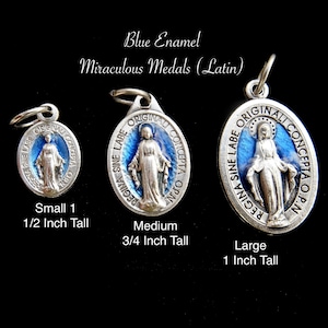 Blue LATIN Miraculous Medal/ Choose Your Size/Blue Enamel Miraculous Medal (Small, Medium or Large) Catholic Charm/Catholic Gifts/ Qty (1)