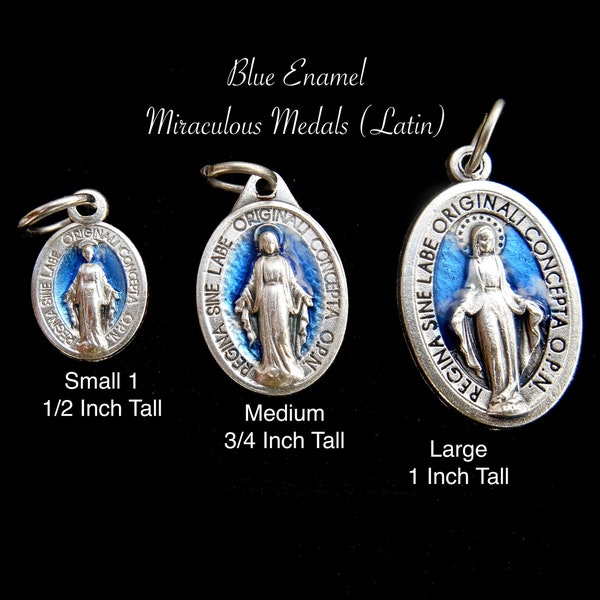 Blue LATIN Miraculous Medal/ Choose Your Size/Blue Enamel Miraculous Medal (Small, Medium or Large) Catholic Charm/Catholic Gifts/ Qty (1)