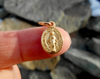 TINY Gold Tone Miraculous Medal/ Miraculous Medal charm for Bracelet/Necklace /Miniature Miraculous Medal /Mary medal/ Qty (1)