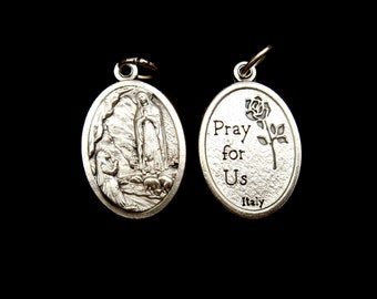 Vintage Our Lady of Lourdes Virgin Mary Pendant Necklace Medal Catholic ...