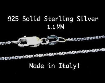 Sterling Silver Box Chain- 925 Solid Sterling Silver, Elegant Dainty Silver Chain, Lengths 16,18,20 or 24 Inch High Quality Italian