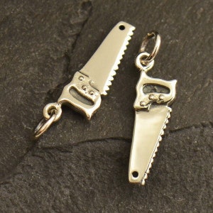 Sterling Silver Saw Charm - Tiny Tool Charm. This cute little Tool Charm Handy Woman or Man, 3D Hammer Charm, Carpenter Gift QTY (1)