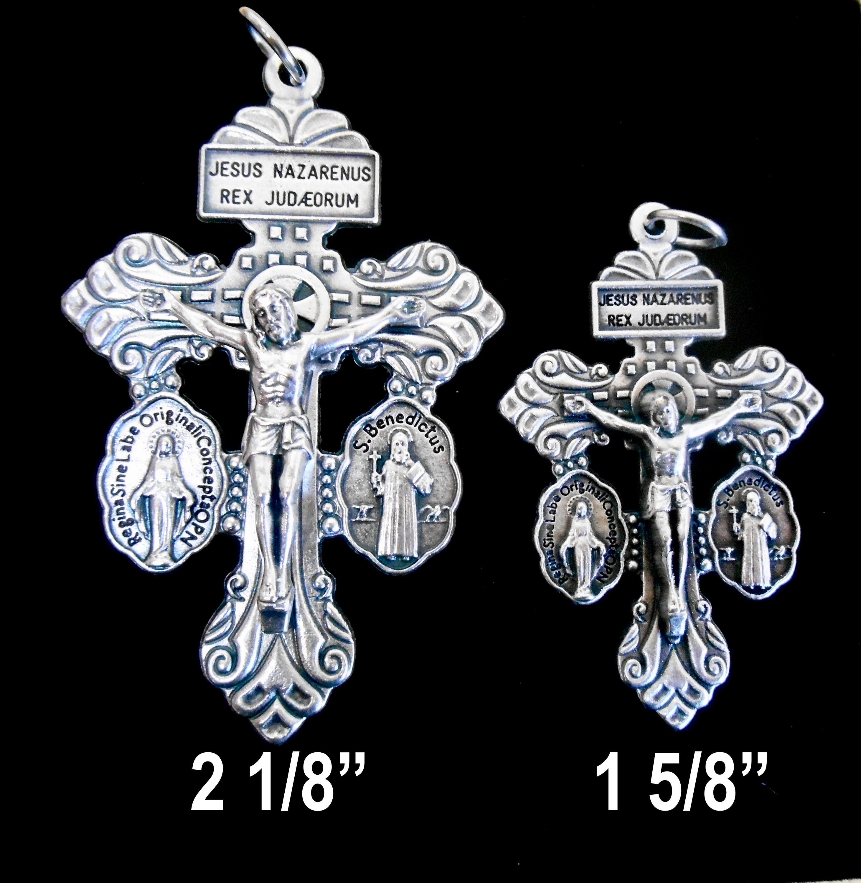 Charme/chapelet Croix Crucifix Miraculeux Et Médaille Saint Benoît - Argenté - 1 5/8 Pouces
