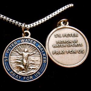 Saint Peter, Water Walker, Patron Saint of Water Sports, Protection Necklace, 24" Stainless Steel Venetian Box Chain, Confirmation