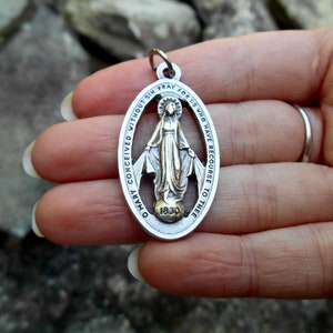 Large Silhouette Miraculous Medal/ Miraculous Medal for Necklace/1.5 Inches/MARY MEDALLION/Catholic Gifts/Mary medal/ Qty (1)