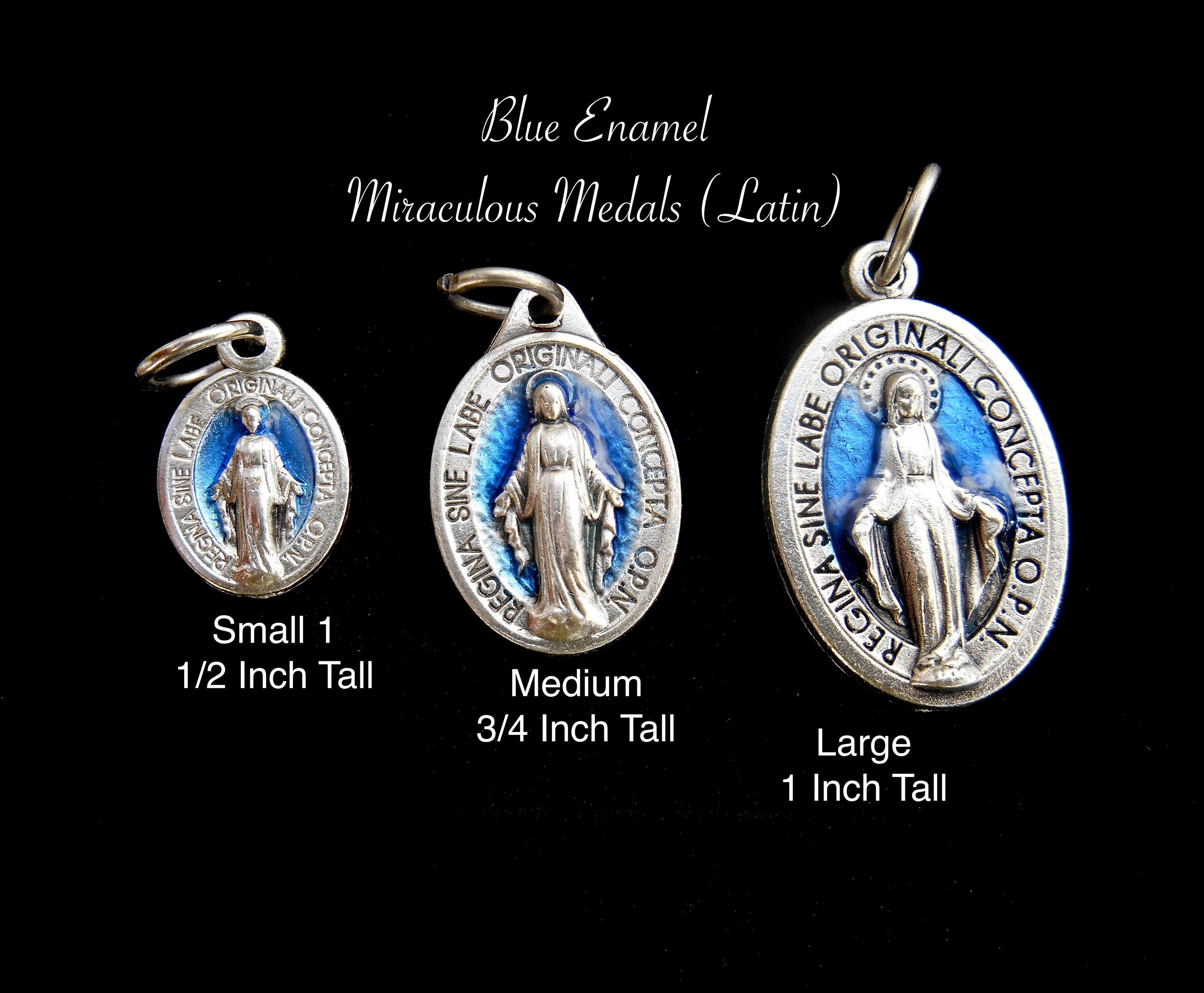 Blue LATIN Miraculous Medal/ Choose Your Size/blue Enamel Miraculous Medal  small, Medium or Large Catholic Charm/catholic Gifts/ Qty 1 