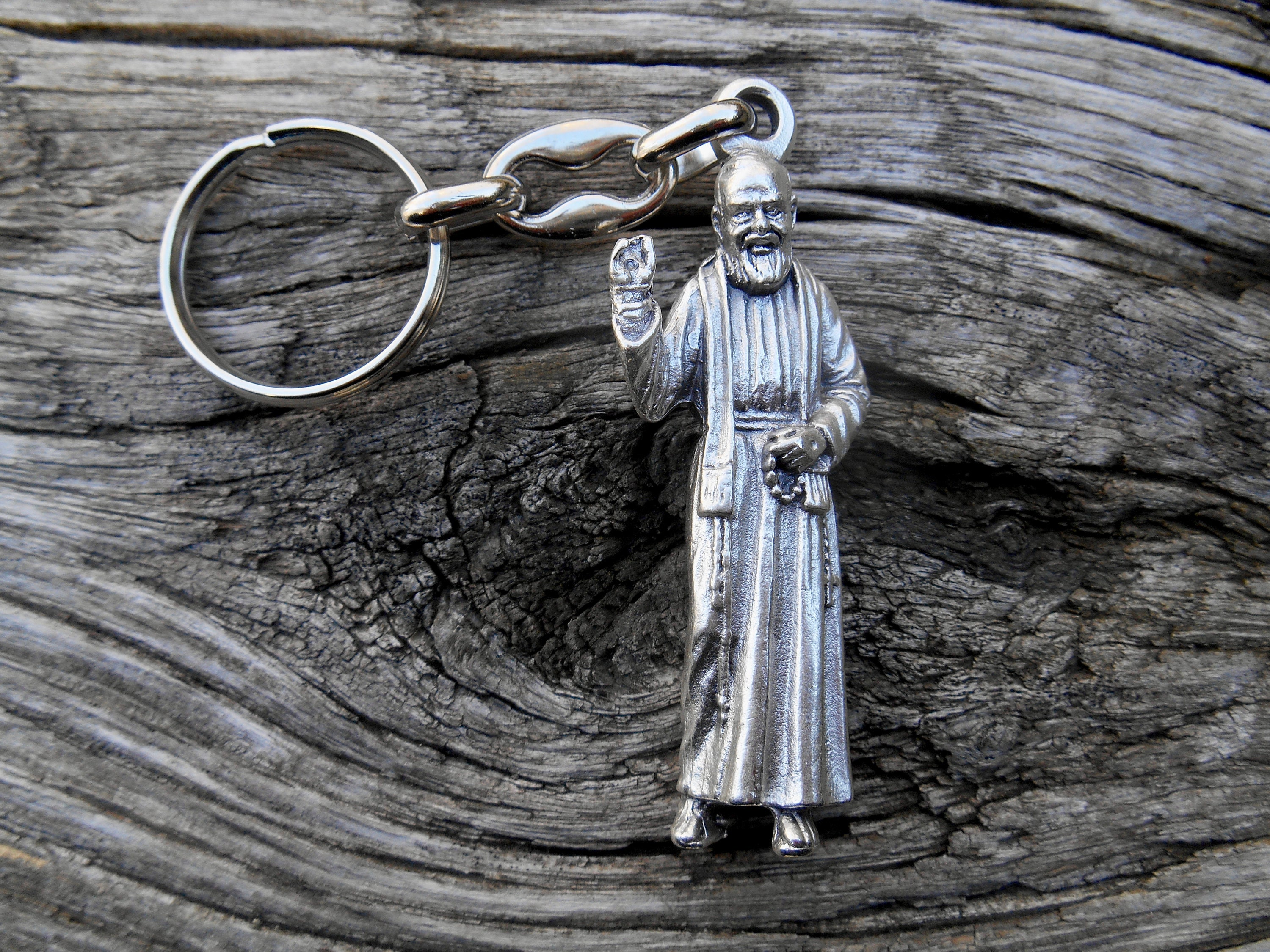Portachiavi Con Ciondolo San PADRE PIO - Acciaio Inox, Ipoallergenico, Uomo/Donna