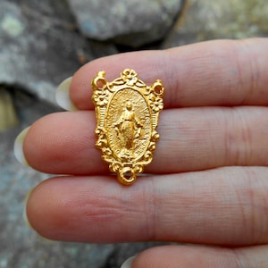 Gold Tone Miraculous Medal Rosary Center, Plated Fancy Miraculous Medal, Our Lady of Grace, Rosary Part, Flower Design, Rosary Making Supply