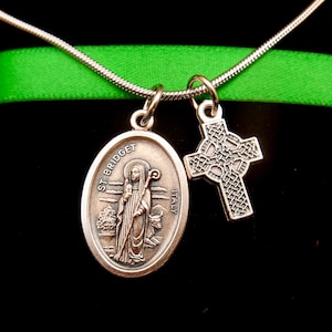 Saint Bridget Necklace, 18&quot; Stainless Steel Snake Chain, Celtic Cross Charm, Irish Necklace