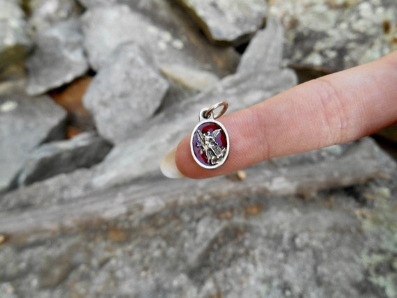 TINY SAINT Michael Medal/ 1/2 Inch / Miniature St Michael Charm/Saint Michael Red Enamel Medal/Catholic Gifts/Patron Saint/ Holy Protection
