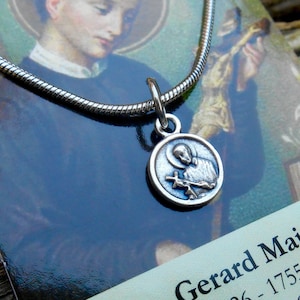TINY Saint GERARD Necklace-  Mini St Gerard Charm Necklace- Patron Saint of Mothers, Pregnancy Protection, Safe Childbirth