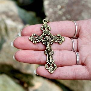 Fleur de Lis Rosary Crucifix/ Italian Made Pardon Crucifix/ Rosary Cross/ Vintage Style Catholic/ Bronze Fleur de Lis Crucifix