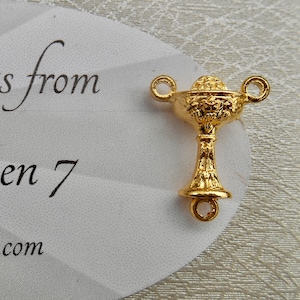 Gold Tone Chalice Rosary Center,  Fancy Chalice, Chalice Center Piece, Gold Tone - 5/8&quot;, double sided Eucharist, First Holy Communion