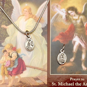 Saint Michael | Guardian Angel Reversible Necklace | 18&quot; Stainless Steel Snake Chain| Protection Necklace| Mens| Boys | Girls | Teen