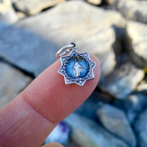 Tiny Blue Miraculous Medal/ Stella Maris Medal/Blue Enamel Star Miraculous Medal/Catholic Charm/Mary medal/ Star of the Sea Qty (1)