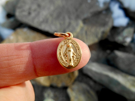 TINY Gold Tone Miraculous Medal/ Miraculous Medal Charm for