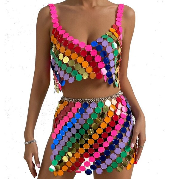 Crewneck Long Sleeves Bow Back Sequin Crop Top