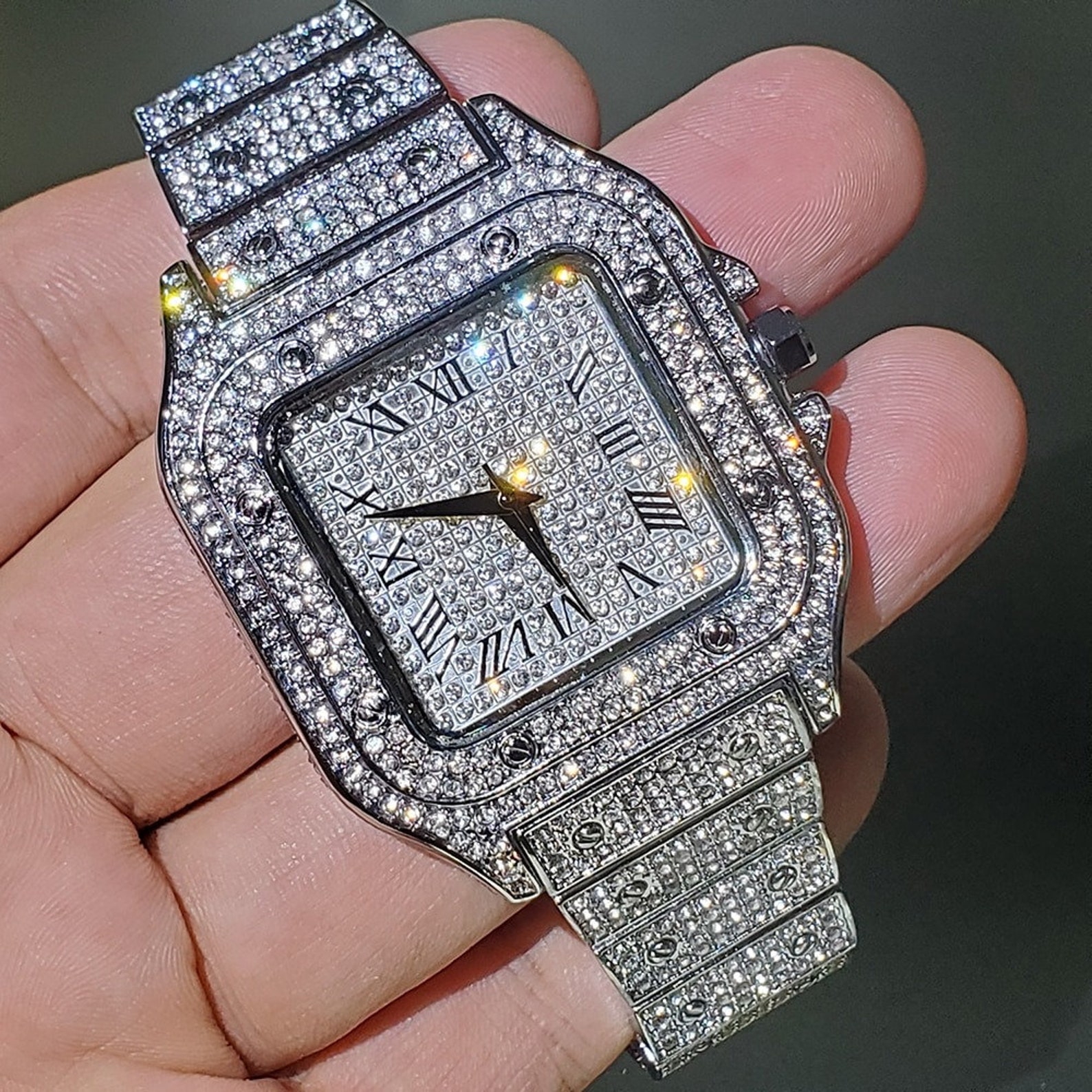 Iced Out Watch Silver Diamond Watch Bling Watch VVS Watch Etsy