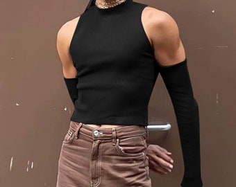 black sleeveless turtleneck men's