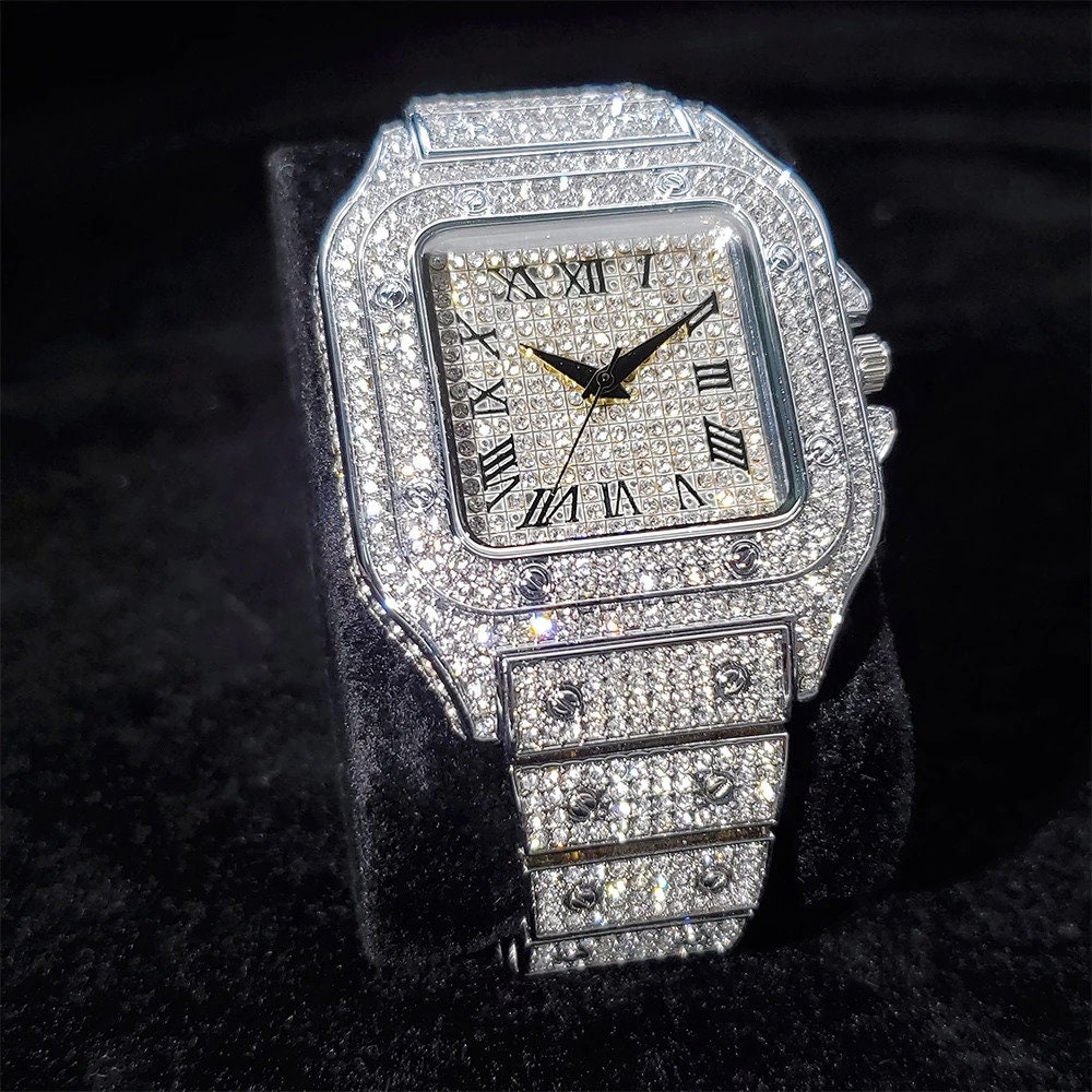Iced Out Watch Silver Diamond Watch Bling Watch VVS Watch - Etsy